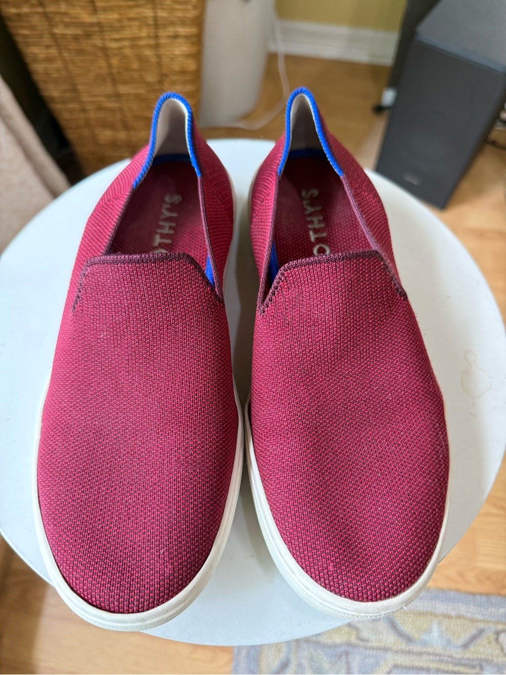 Rothy’s The Sneaker Slip On Shoes Red Burgundy Blue Women’s Size 7 Washable